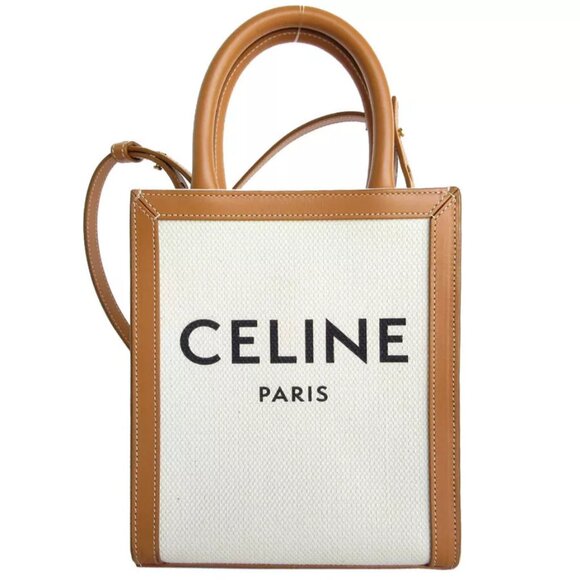 Auth CELINE Mini Vertical Cabas Handbag Shoulder Bag natural brown canvas - Picture 1 of 12